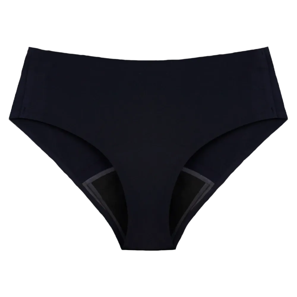 An image of black seamless period panty on a transparent background