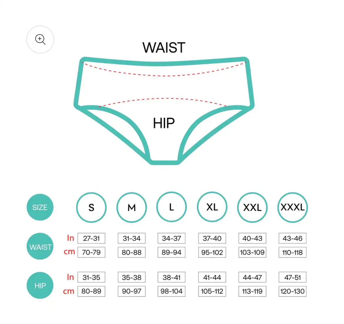 PERIOD UNDERWEAR SIZE