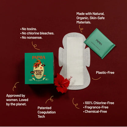 sanitary pads product with green packaging on a red background