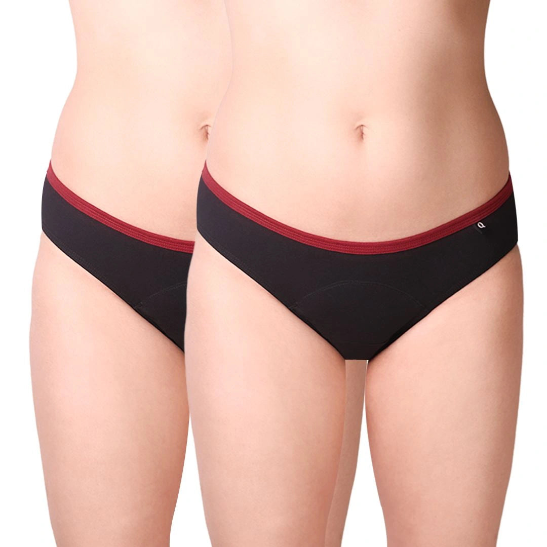 Black underwear with red trim on a white background