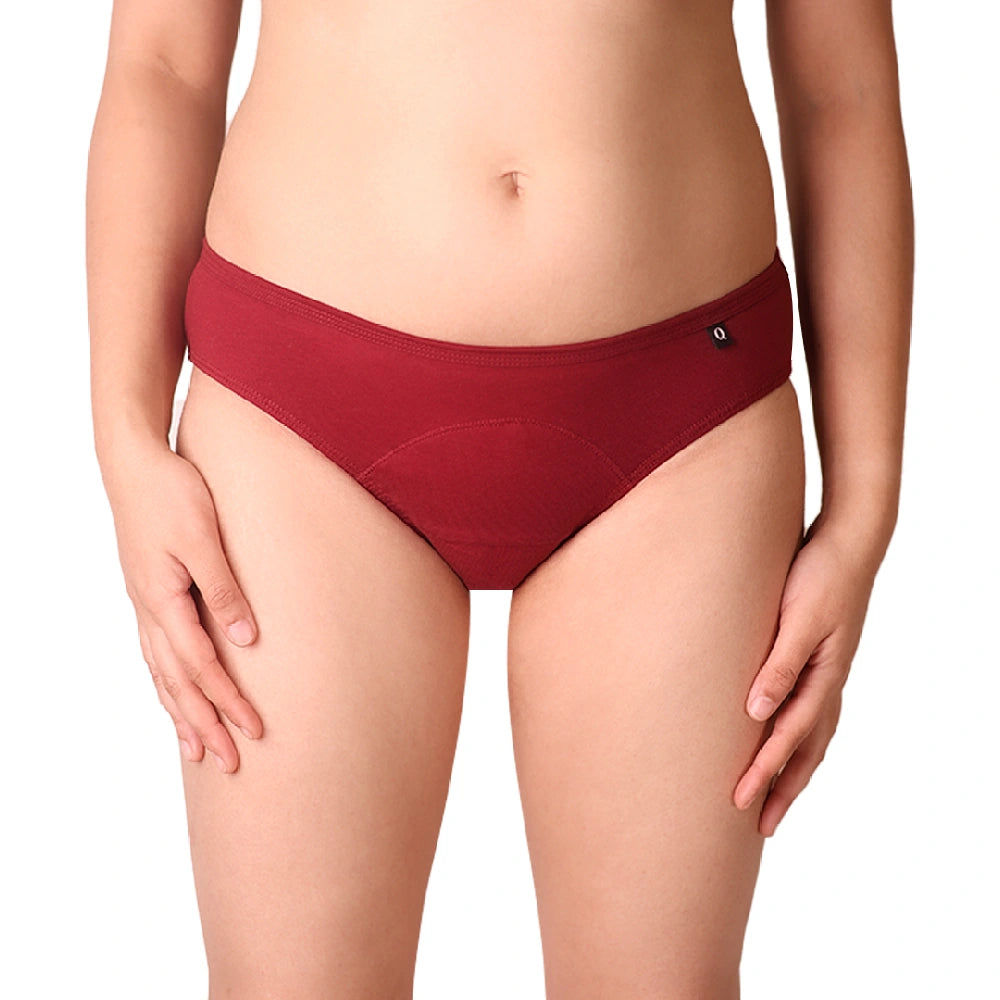 Red panty worn by a person on a white background