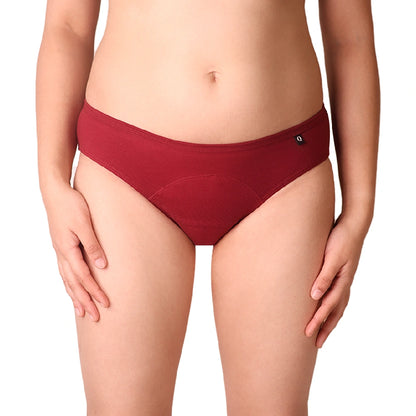 Red panty worn by a person on a white background
