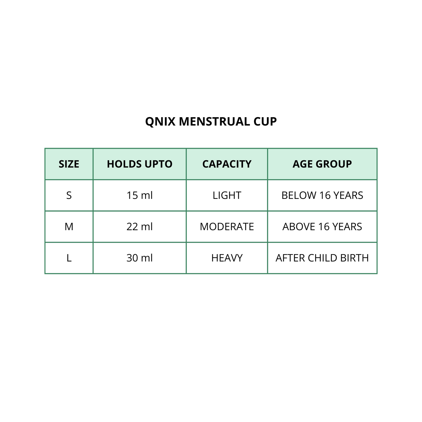 SIZE CHART MENSTRUAL CUP