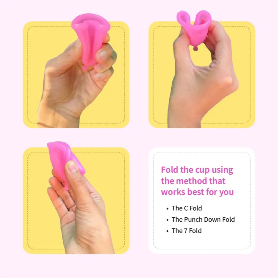 an image showing the methods to hold a menstrual cup for insertion